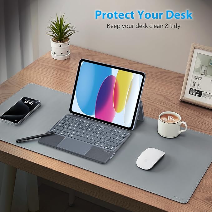 Large Leather Mouse Pad for Desk, 30.3" x 14.4" Desk Mat, Non-Slip Pu Leather Office Home Desk Mat, Waterproof Desk Pad for Keyboard and Mouse, Laptop, Writing, Desk Accessories (Light Grey)