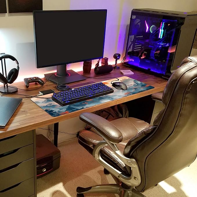 Long Gaming Mouse Pad Extended Anime Large Desk Pad with Non-Slip Base Full Keyboard Mat with Stitched Edges for Gaming and Office 31.5 x 11.8 inches (Mountain View)
