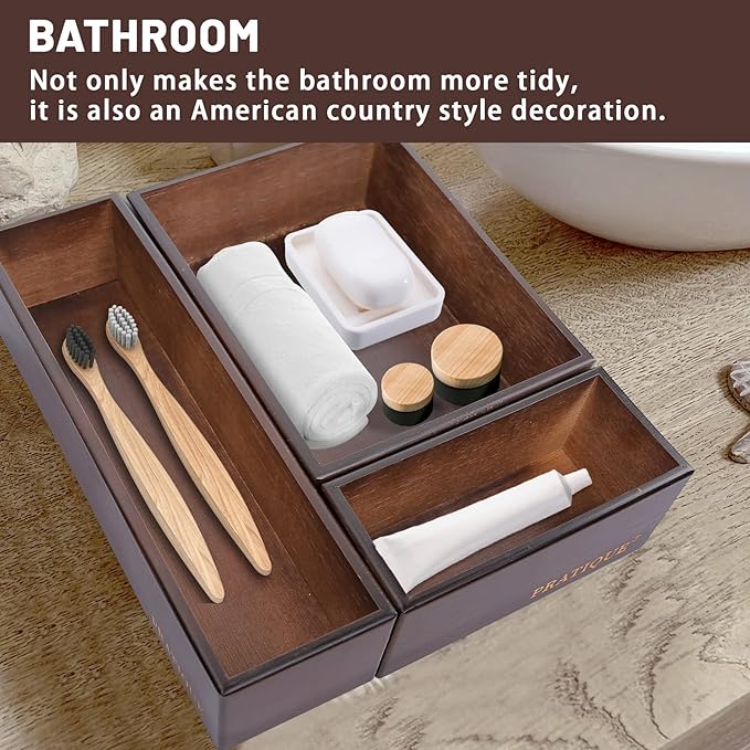 PRATIQUE Bamboo Drawer Organizer - Kitchen Utensil Organizer Silverware Tray Cutlery Holder，Office Desk Supplies and Accessories,12 * 5.9 * 2.6,Nut-brown