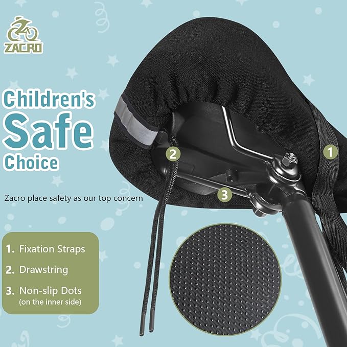 Zacro Gel Kids Bike Seat Cushion Cover for Boys & Girls, Anti-Slip Bike Seat Cover for Toddler, Breathable & Extra Soft Memory Foam Child Bicycle Saddle Padded with Reflective Strip, 9"x6"