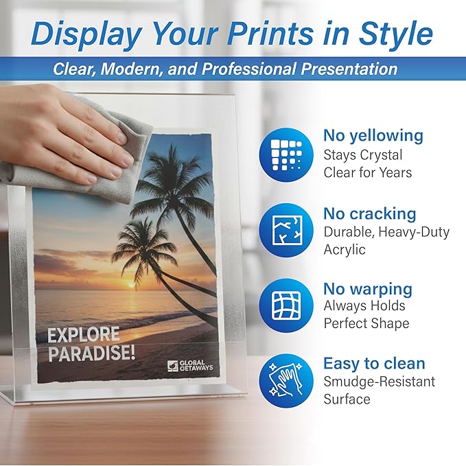 Azar 223238-3PK Anti-Glare Matte Clear Acrylic Sign Holders 8.5”W x 11”H – Portrait L-Shaped Frame for Tabletop, Counter Display – Side Loading, Durable Plastic Picture or Menu Frame (Pack of 3)