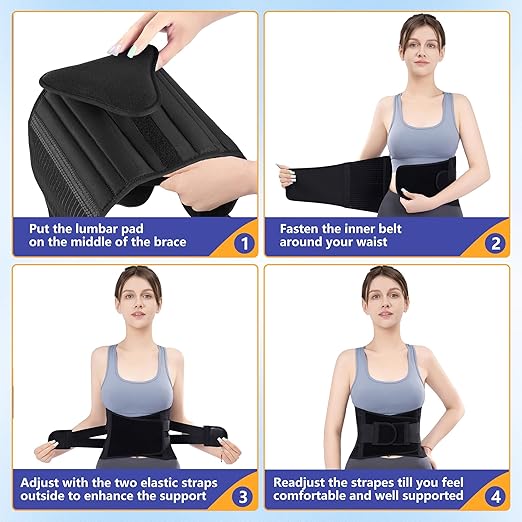 Back Brace Support Belt-Lumbar for Back Pain, Sciatica, Scoliosis, Herniated Disc Adjustable Support Straps-Lower Back Brace with Removable Lumbar Pad for Men & Women, Lumbar Support Belts for work (Large)