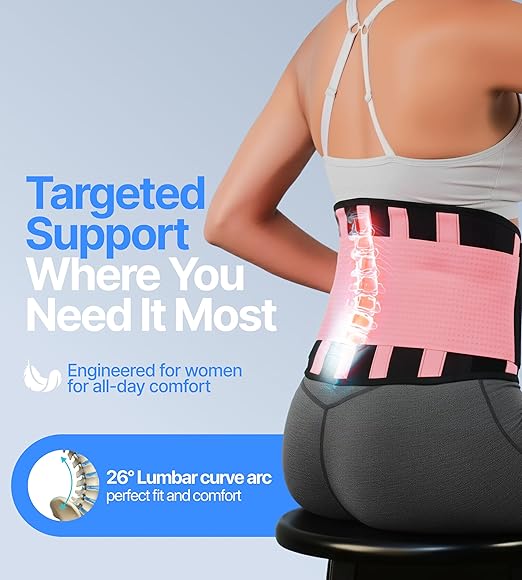 Back Brace for Lower Back Pain Women - Ultra Thin, Adjustable, Flexible, Supportive Belt - Breathable Support Brace with Dual-Tension Straps & Industrial Pink XXL