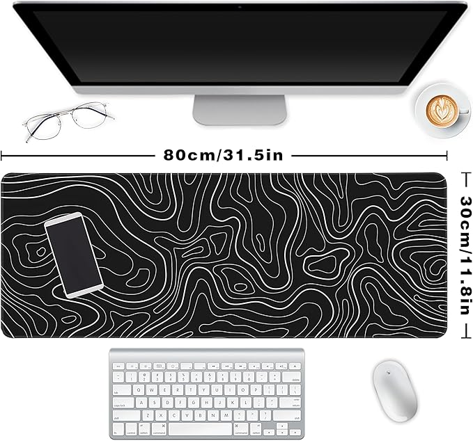 Long Gaming Mouse Pad Extended Anime Large Desk Pad with Non-Slip Base Full Keyboard Mat with Stitched Edges for Gaming and Office 31.5 x 11.8 inches (Black Geometry)