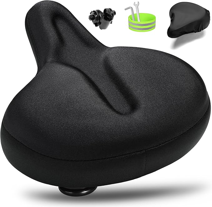 CDYWD Oversized Bike Seat for Men & Women, Comfortable Gel Padded, Extra Wide Bicycle Seat Cushion Comfort, Replacement Saddle for Peloton, Stationary Exercise Bike, Mountain Bike, Cruiser, City Bike