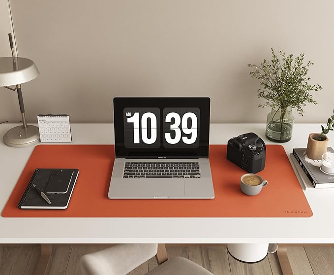 RENMTURE PU Mouse Pad, Faux Leather Large Desk Pad, Home Work Office Accessories, Non-Slip Desk Mat, Waterproof Gaming Pad Desk Blotter (36"x17", Orange)