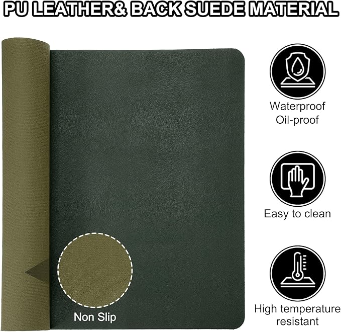 PATIKIL Dark Green Large Desk Mat - 35" x 17" Waterproof PU Leather Non-Slip Dual Sided Office/Home Desk Pad