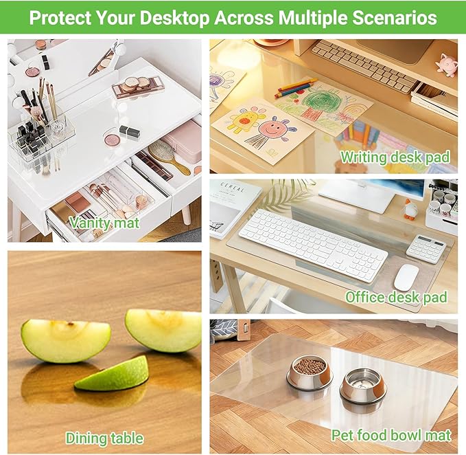 Small Clear Vanity Mat, 23.6"x11.8" Anti-Slip Makeup Desk Protector, Waterproof Scratch Resistant, Odorless Easy Clean for Vanity Cosmetics & Pet Bowl