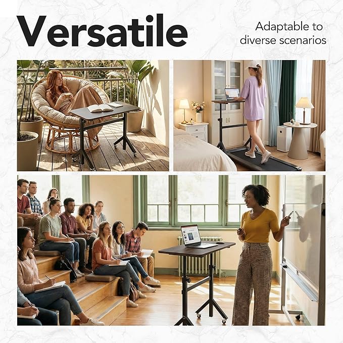 HUANUO 32'' Small Standing Desk Adjustable Heigh, Mobile Stand Up Desk with Wheels, Portable Rolling Desks for Walking Pad and Treadmill, Computer Laptop Desks for Home Office Space,Walnut