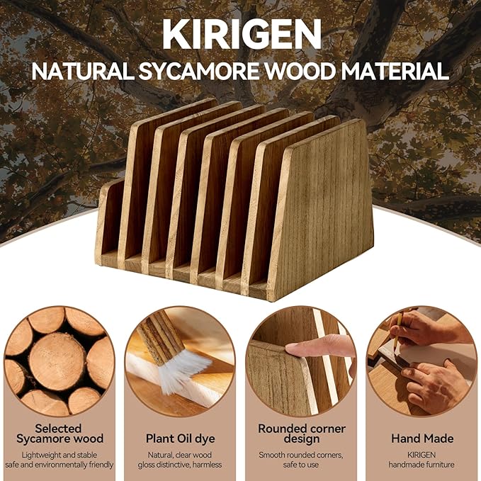 KIRIGEN Wooden Desk Mail Organizer, 7-Slot File Holder and Letter Sorter Wood Document Hlder for Mail, Folders, Bills, Papers, Home Office, Classroom, Countertop, No Assembly Brown 7KWJJ-DBR