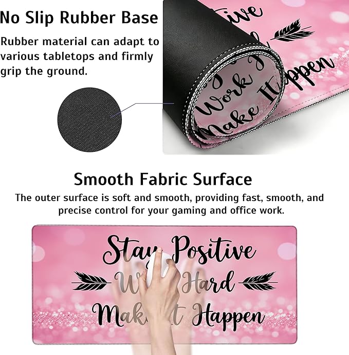 Large Gaming Mouse Pad Stay Positive Desk Mat,Non-Slip Rubber Base Stitched Edges,Extended Mousepad for PC,Laptop,Office,Home Decor(31.5 x 11.8 Inch)