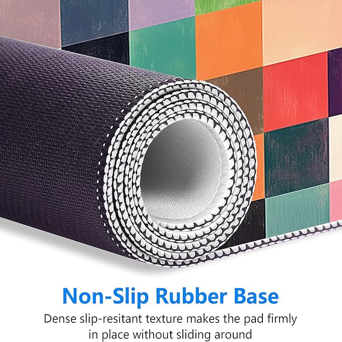 Colorful Checkerboard Gaming Mouse Pad Colorful Checkered Mousepad Extended Large Laptop Keyboard Non-Slip Rubber Base with Stitched Edges for Home Office Computer Keyboard Laptop 31.5x11.8 Inch