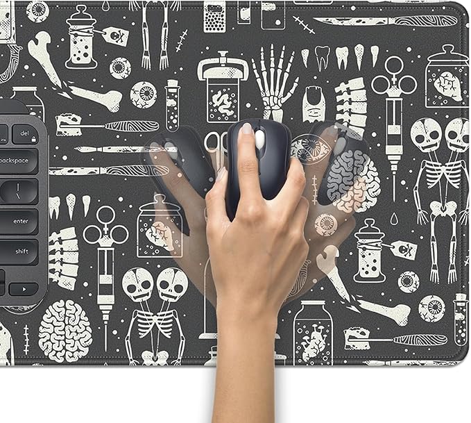 Human Skeleton Medical Mouse Pad,Large X Ray Mousepad Desk Pad with Stitched Edges,Non-Slip Waterproof Rubber Base Mouse Mat for Office Computer Keyboard Laptop Home 27.5x11.8 in