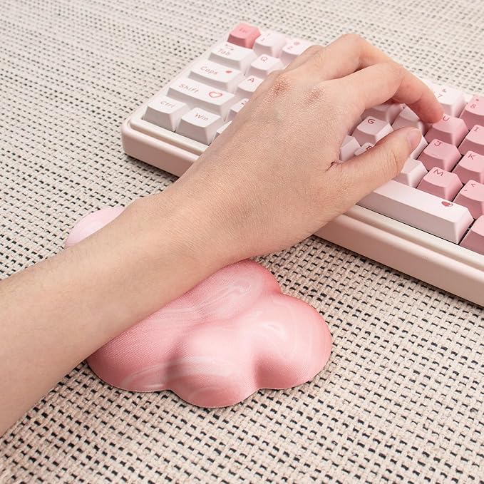 2Pcs Cloud Wrist Rest Cushion for Mouse Ergonomic PU Leather Mouse Wrist Support Pad with Anti-Skid Base, Desk Elbow Rest Pad for Nail Tech Office School Home Laptop Computer (Light Pink)