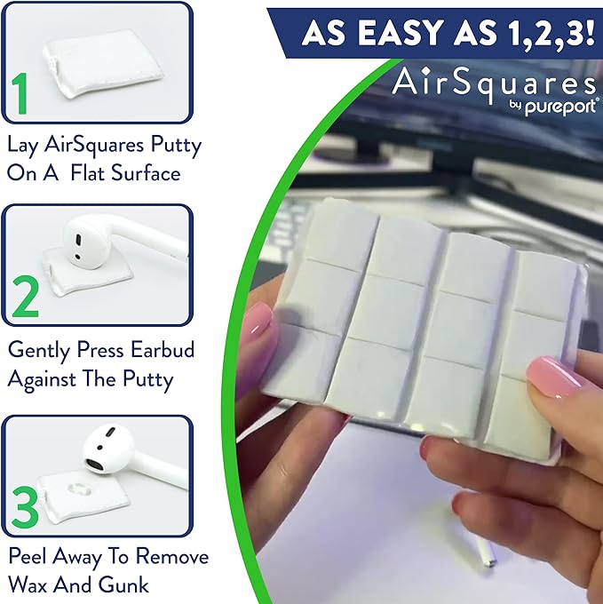 Cleaner Kit for Airpods by AirSquares | the Original Earbud Cleaning Putty Compatible with Airpods & Earbuds, Remove Wax, Dirt & Gunk from Tech Devices, As Seen on NBC's Today Show (12 Pack)