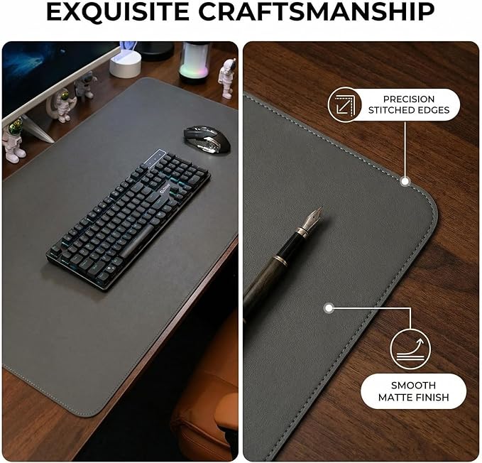 Desk Mat 27.58'' x 42.95'', PU Leather Desk Pad Protector, Non-Slip Mouse Pad for Desk, Waterproof Computer Desk Mat, Office Desk Pad for Keyboard Mouse, Desk Writing Mat (Dark Gray)