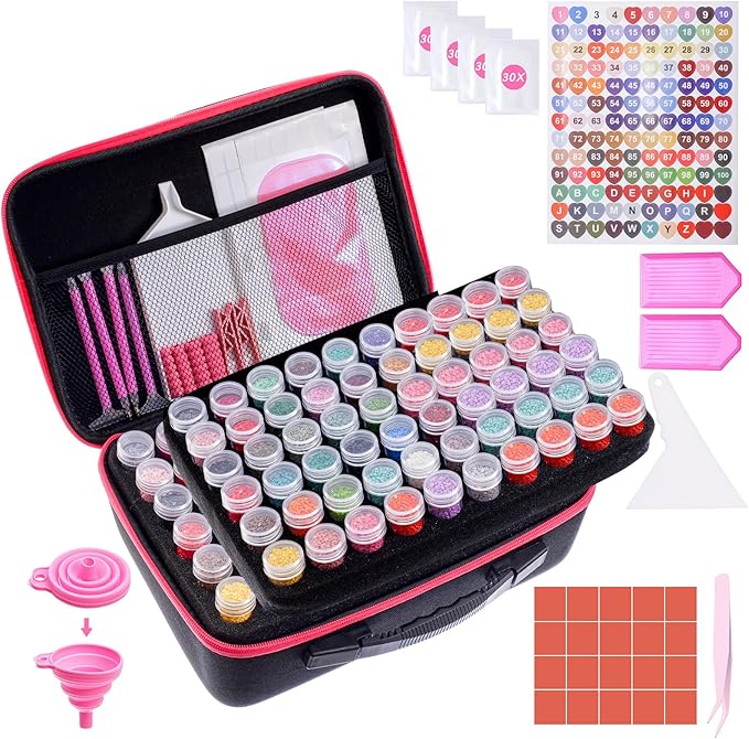 LYMUSUMI Diamond Art Storage Containers 120 Slots Diamond Painting Accessories and Tools Portable Bead Organizer Boxes for Adults（Rose Red）
