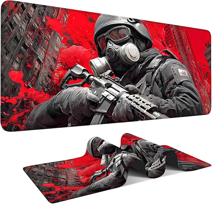Large Extended Gaming Mouse Pad - Military Soldier Design, Soft Fabric Desk Mat with Non-Slip Rubber Base, Extra Long Mousepad for Gaming, Office, Keyboard & Mouse, 35.43 x 15.75 in