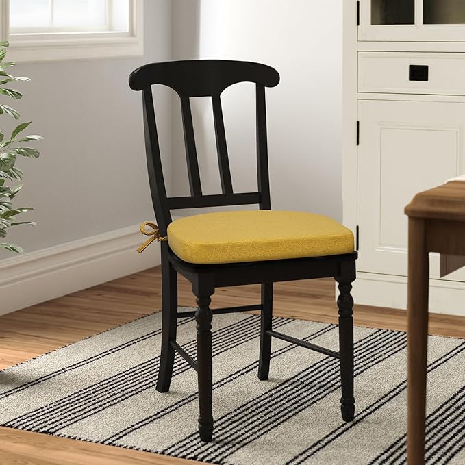 Shinnwa Kitchen Chair Cushions Set of 4, Non-Slip Dining Chair Cushions with Ties and Machine Washable Cover, 4 Pack, 17 x 16.5 x 2in, Yellow