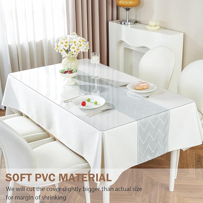 LovePads Clear Table Cover Protector 35.4 x 63 Inch, 1.5mm Thick Plastic Table Cover, Table Protector for Dining Room Table, Vinyl Tablecloth Table Pad Mat for Kitchen, Dresser, Writing Desk