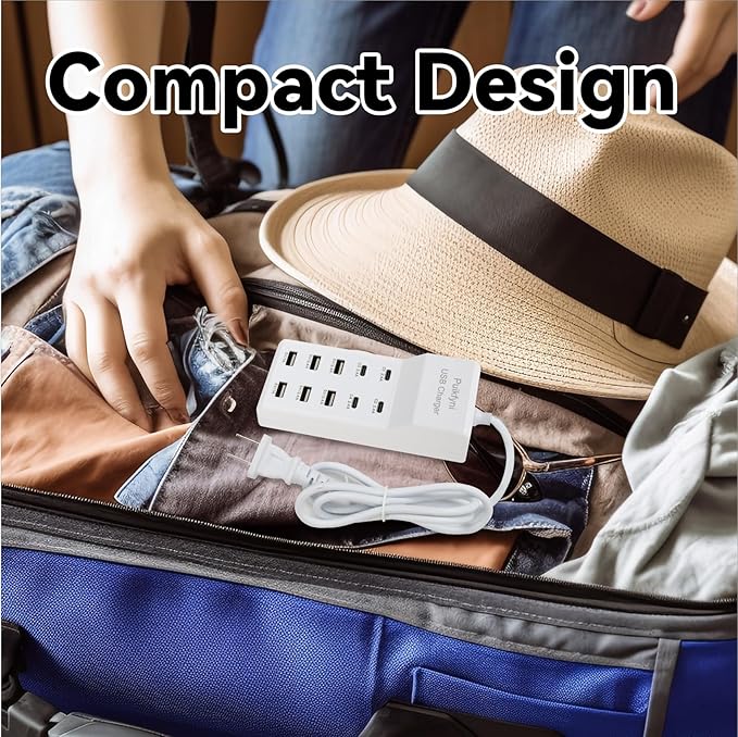USB Charger Station with 4 Type-C and 6 Type-A Ports, Rapid Charging Auto Detect Technology Safety Guaranteed, 50W 10A USB Charger Block for Smart Phone, Tablet, Laptop, Multiple Devices