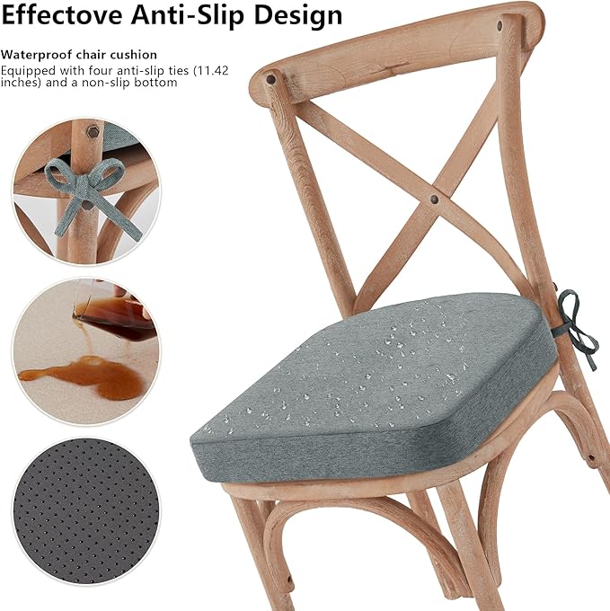 Nordjager Chair Pads for Dining Chairs, Chair Cushions 2 Piece, 17"x 16"x 2.5" Memory Foam Seat Cushions with Ties and Removable Cover
