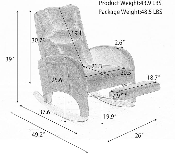Comfy Rocking Chair Nursery Glider, Upholstered Nursery Chair with Foot Rest, Modern Rocker Chair with Pocket, Accent Armchair with Smooth Rocking Base for Nursing, Reading, Relaxing (Ivory Teddy)