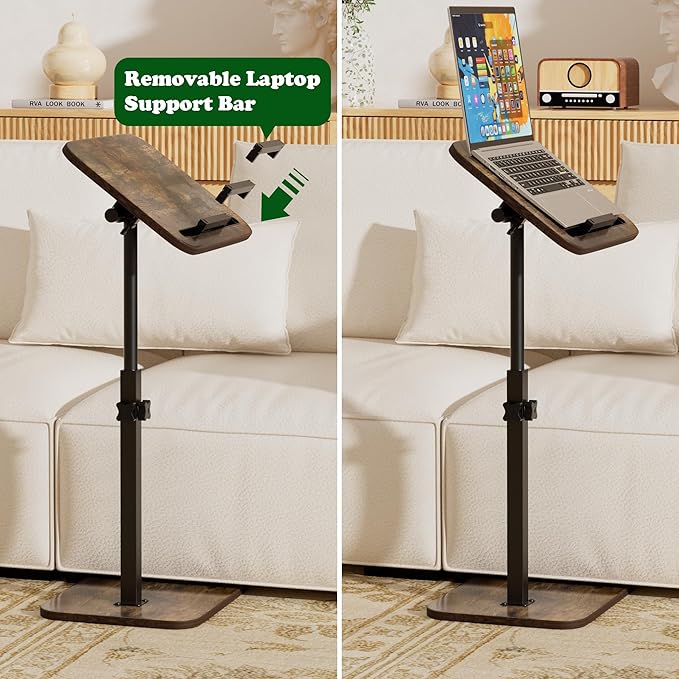 TV Tray Side Table for Couch - 360° Swivel Adjustable Height Rotating Sofa Table C Table End Table Laptop Desk with Phone & Tablet Slot, Perfect for Eating Working Reading, Fits Small Spaces