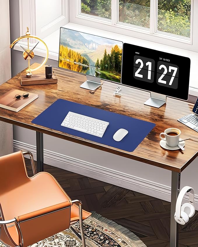 Leather Desk Pad Protector,Office Desk Mat,Large Mouse Pad, Non-Slip PU Leather Desk Blotter,Desk Pad,Waterproof Desk Writing Pad for Office and Home (Blue,35.4" x 17")