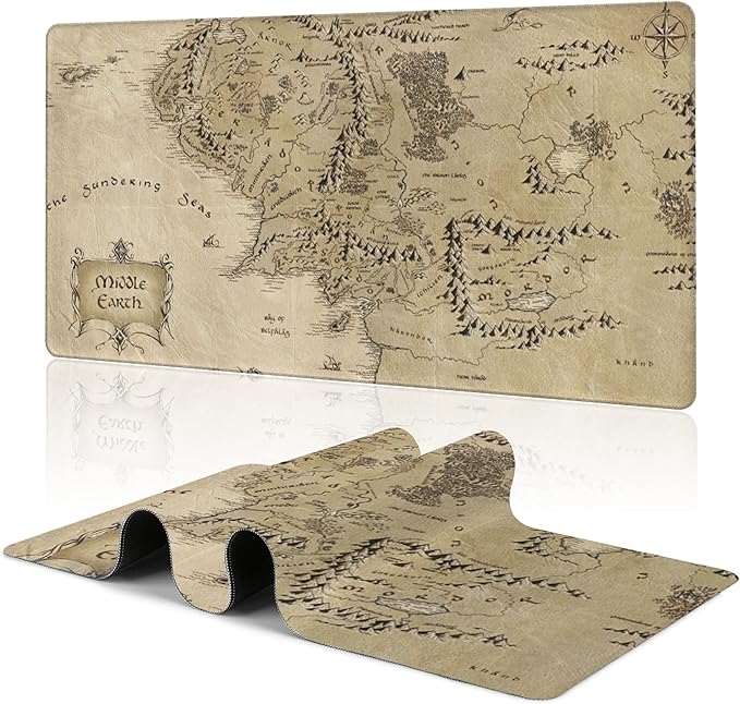 Middle Earth Map Large Extended Gaming Mouse Pad Fantasy Map Desk Mat 31.5 x 15.8 in, XXL Mousepad for Keyboard and Mouse, Non-Slip Rubber Base Mousepad with Stitched Edges for Office Desk Decor