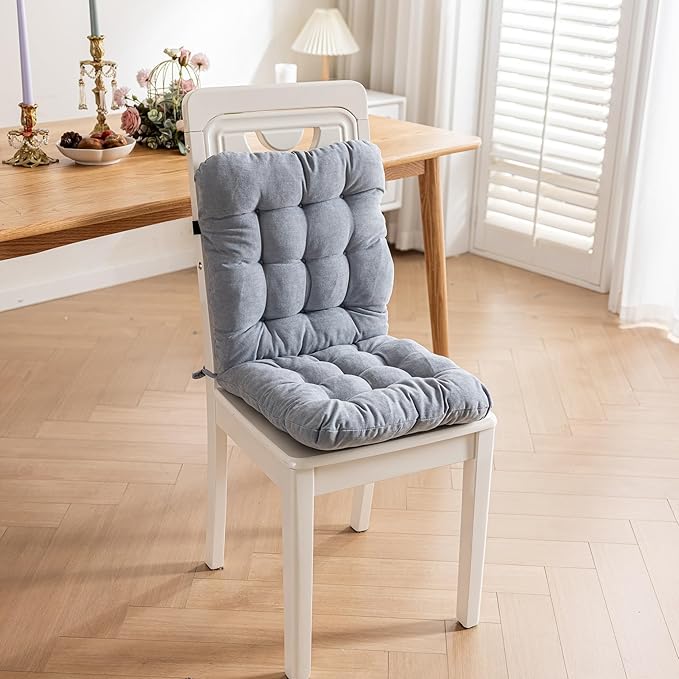 Desk Chair Cushion,Non-Slip Office Chair Pad with Ties,Soft Seat Cushion with High Back Support for Dorm,Car,Dining Room,Kitchen,Rocking Chairs (Grey)