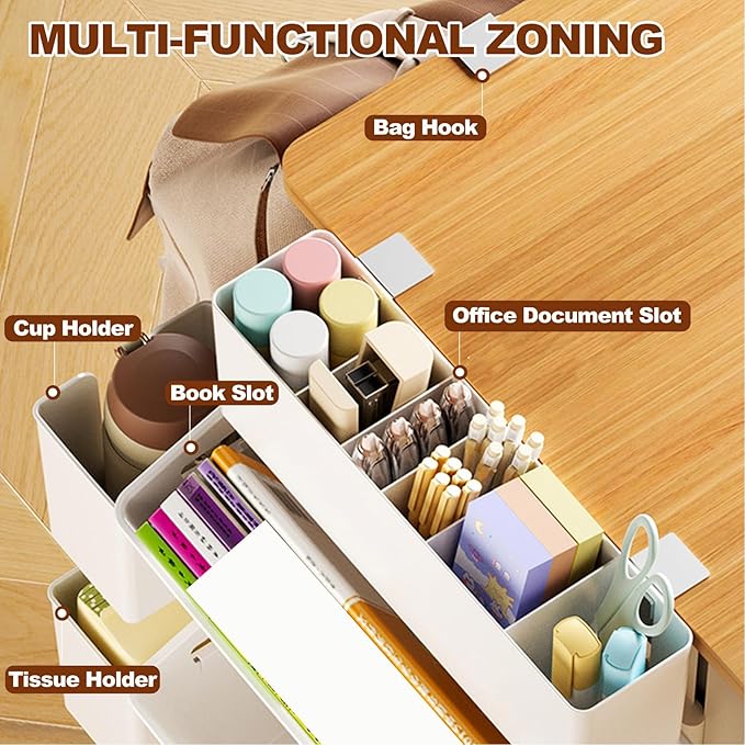 2,Desk Side Storage, Under Desk Laptop Mount, Table Side Hanging File Organizer, No Drill Clamp On Cable Management Tray, Laptop Holder with Pen Holder for Office and Home