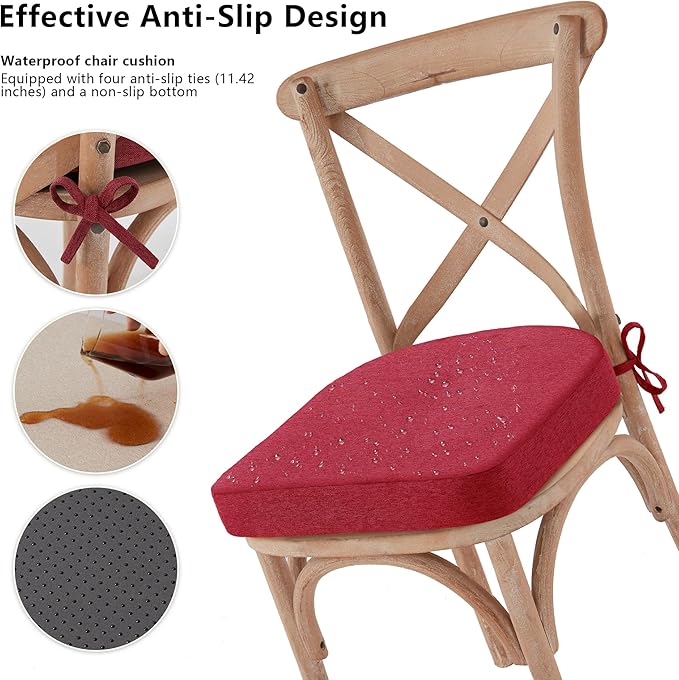 Nordjager Dining Chair Cushions Set of 6 Memory Foam Chair Cushion, Comfortable Dining Chair Pad Removable Slip Resistant Kitchen Chair Seat Cushion (6 Piece, Red)