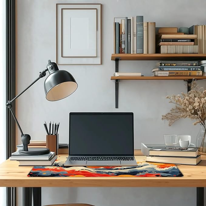 Long Gaming Mouse Pad Extended Anime Large Desk Pad with Non-Slip Base Full Keyboard Mat with Stitched Edges for Gaming and Office 31.5 x 11.8 inches (Watercolor Wave)