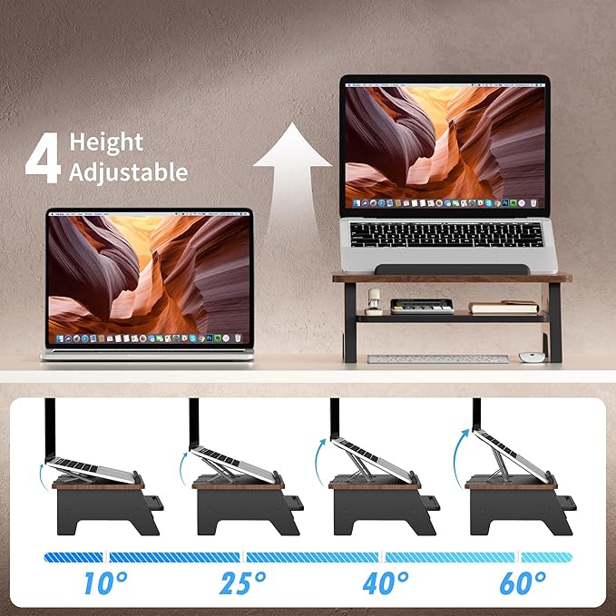 AFOOYO 2-Tier Laptop Stand,Adjustable Riser,Desk Organizer Accessories Ventilated Cooling Ergonomic Computer Holder 10-15.6" Notebook,Desktop Storage Compatible with MacBook,Dell,HP,Lenovo