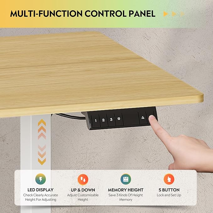 DEVAISE 63 Inch Electric Standing Desk, 3 Adjustable Computer Desk for Home Office, Ergonomic Sit to Stand Desk with LED Touchscreen，Headphone Hook, 3 Memory Preset, with Split Top, Maple
