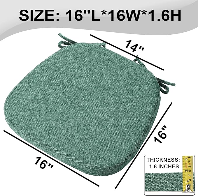 SINOSSO 1 Pack Memory Foam Chair Cushions for Dining Chair, Friendly Woven Fabric 16" U-Shape Comfortable Kitchen Chair Pad, Removable Slip Resistant Seat Cushion (1 Piece, Green)