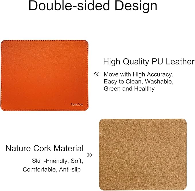 Leather Double Side Mouse Pad With Stitched Edge - Waterproof Ultra Thin for Computers, Laptop, Office & Home, 10.2 x 8.3 Inch, 1 Pack (Orange)