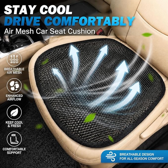 Summer Cool 3D Air Mesh Breathable Vented Car Seat Cushion Pad,Universal Auto Back Cooling Ventilated Seat Cover for Car SUV Truck Van Pickup for Driving Seat(Black, 1 Pack seat pad)