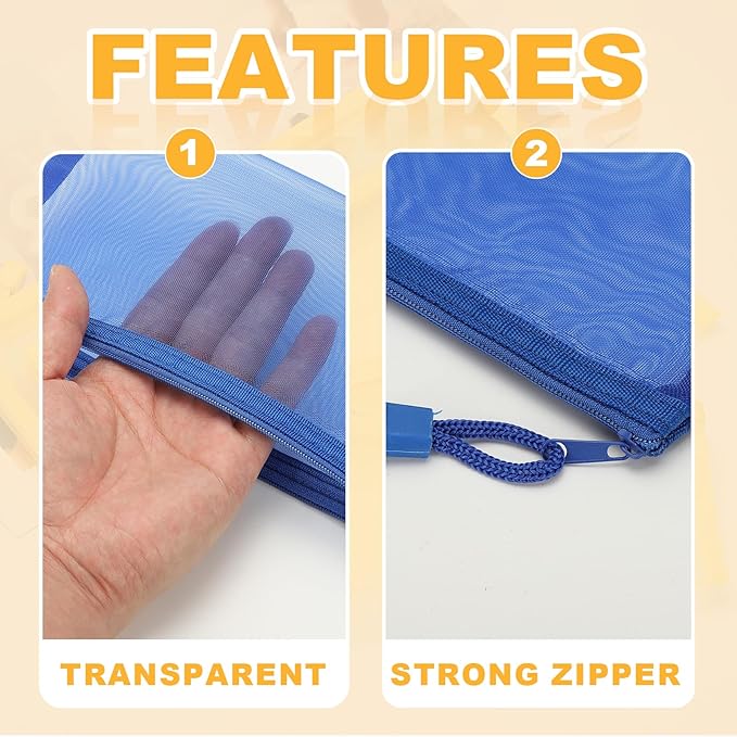 PATIKIL A5 Mesh Zipper Pouch Bags, 5 PCS Mesh Bags with Zipper Plastic Storage Pocket for Organizing File Beads Office Home Supplies, 18x25cm, Blue