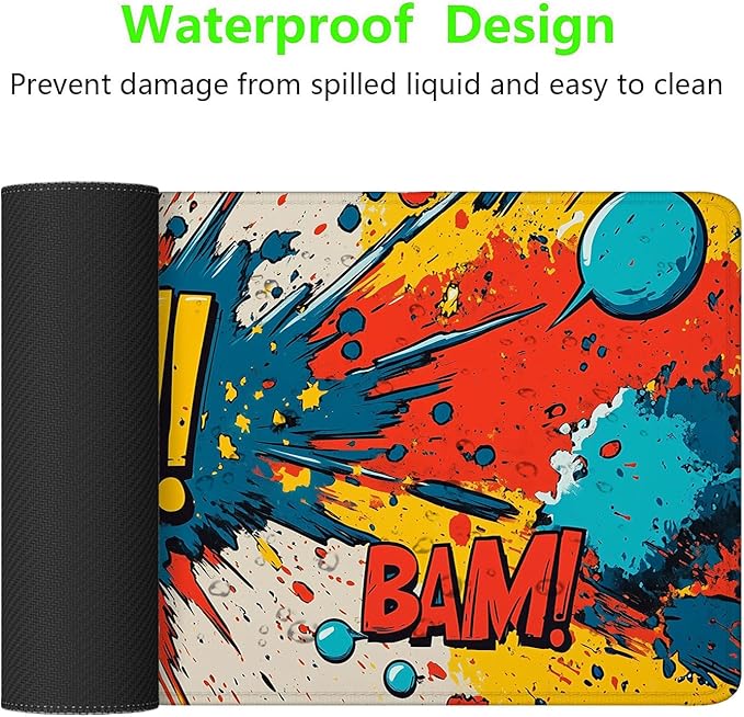 Classic Comic Art Gaming Mouse Pad Colorful Pow Bam Word Art Extended Gaming Mouse Pad Mat with Stitched Edge Non-Slip Base Big Mouse Pad 31.5"x11.8" Office Home Decor for Women Girl