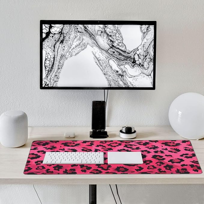 35.4 x 15.7 in, XXL Large Mouse Pad for Desk, Extended Keyboard Mouse Mat for Computer Office, Big Mouse pad with Stitched Edges, Gaming Pc-Pink Leopard Print