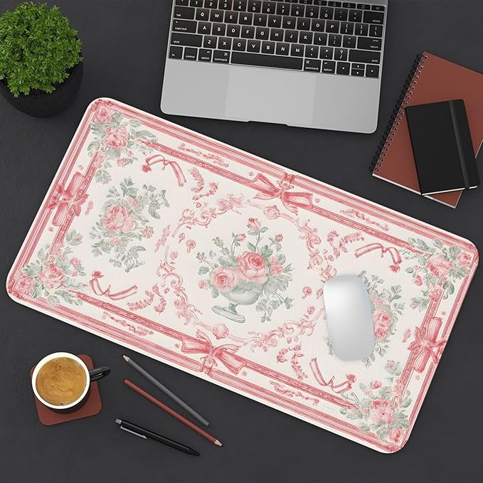 Desk Mat Large Mouse Pad, Non-Slip PU Leather Gaming Mousepad Keyboard Mouse Mats Desk Pads 31.5"x15.7" for Work Office Decor Gifts Pink Bow