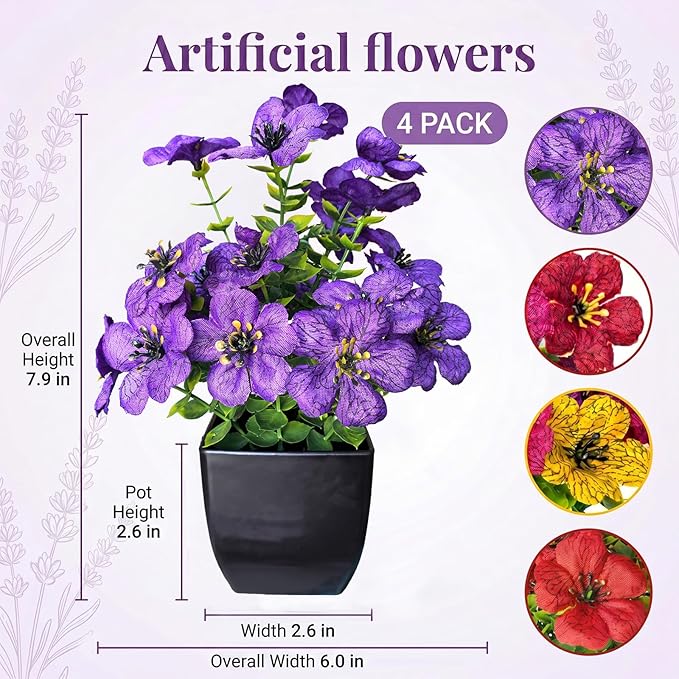 Small Fake Flowers in Pots, Cute Fake Flower Pot Decoration, Artificial Potted Flowers for Table Centerpiece, Spring Decor & Small Plant for Indoor Room
