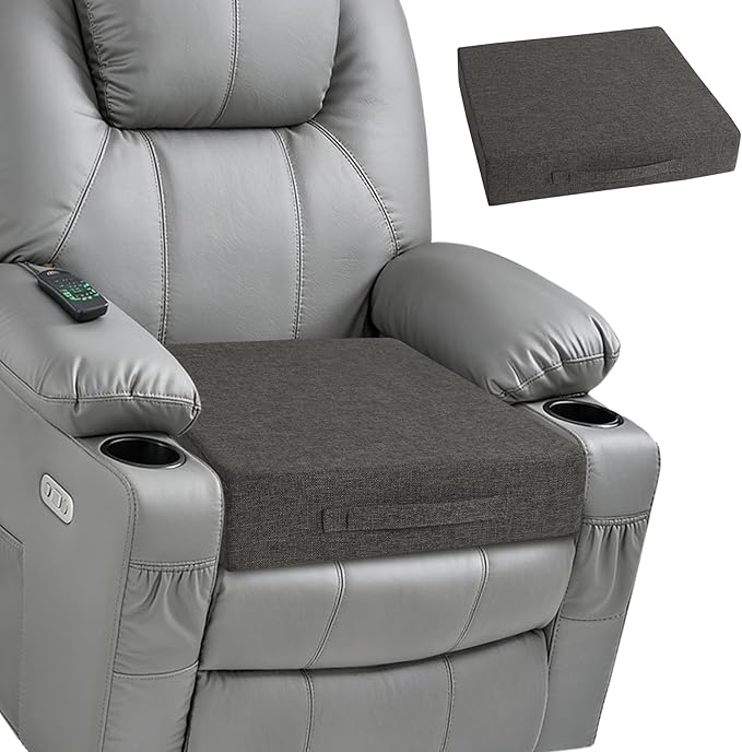 Recliner Cushions for Elderly Square Chair Pads with Non-Slip Bottom for Couch Armchairs Booster Comfy 20"x20"x3.8" Recliner Cushion for Long Sitting with Washable Cover 1 Pack Dark Grey