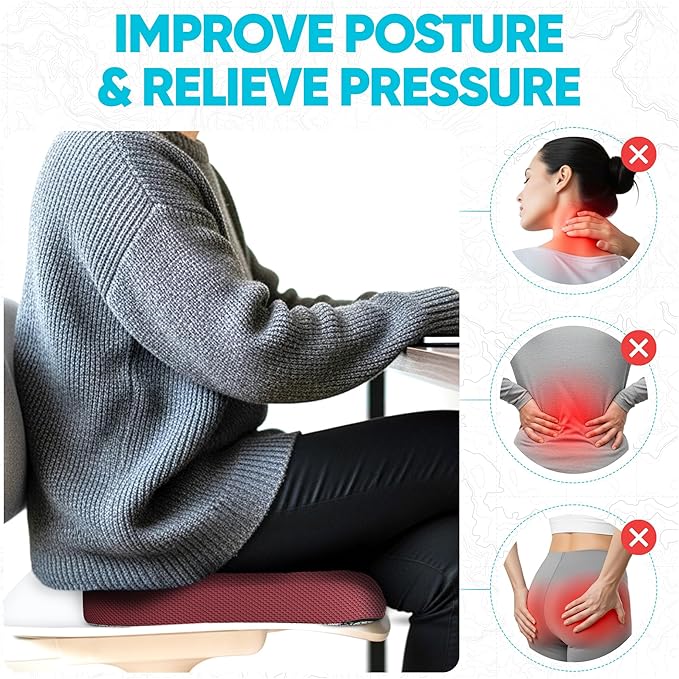 FORTEM Seat Cushion, Office Chair Cushion, Memory Foam Car Seat Cushions, Sciatica Coccyx Tailbone Pain Relief, Chair Cushions for Back Support, Sitting Pad for Gaming, Washable Cover, Non Slip