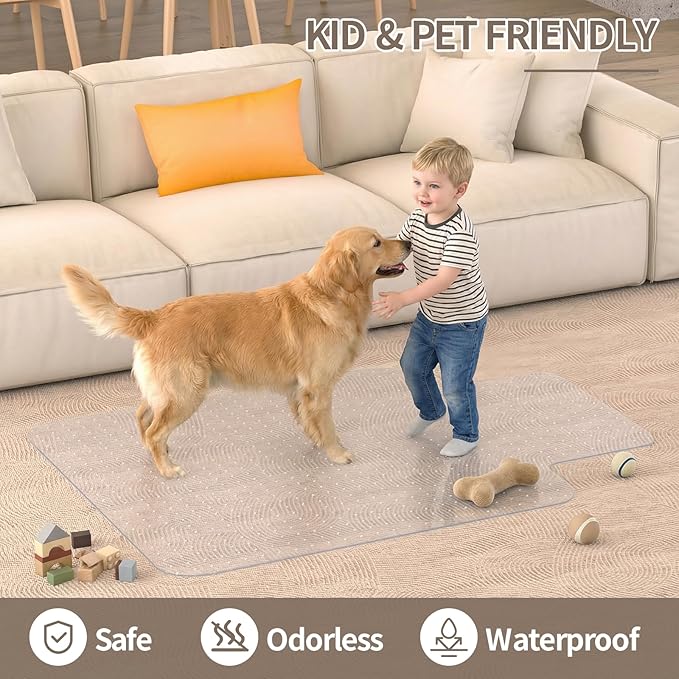 Office Chair Mat for Low Pile Carpeted Floors with Lip, 48" x 60" Plastic Floor mat for Desk Chair on Carpet,Easy Glide Carpet Protector Mat for Computer Chairs,Rolling Chairs,Home,Office Non-Slip