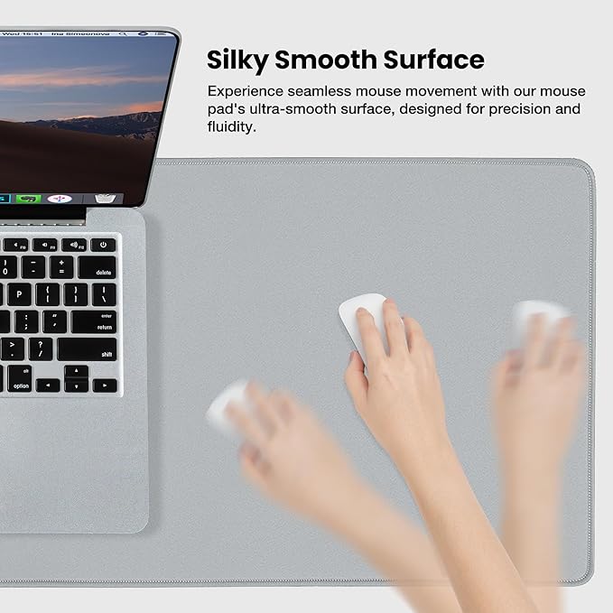 ALOANES Waterproof Mouse Pad with Durable Stitched Edge, Large Gaming Keyboard Pad, Non-Slip Rubber Base Mouse Mat, Extended Desk pad for Gamer, Office & Home, Gray Mousepad 31.5"x 15.7"x 0.12"