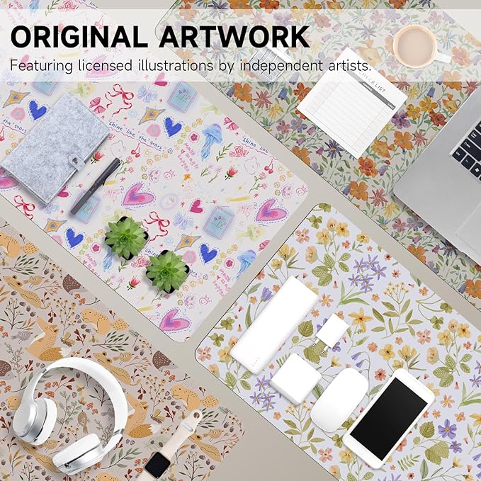 AUPET Leather Large Mouse Pad Desk Blotters – 35 x 17in Cute Desk Mat with PU Surface, Non-Slip Desk Pad Protector,Waterproof Desk Writing Pad for Office Home (Sweet Dreamy Hearts)