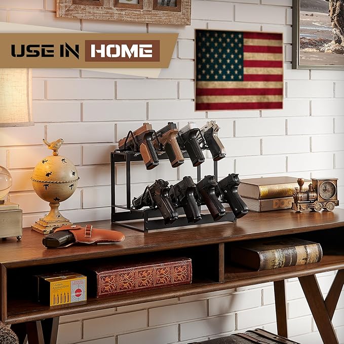 Poyilooo Pistol Rack, 2Tier Portable Pistol Rack for Gun, Hold Up 12 Handguns Pistol Stand for Gun Storage, Pistol Holder for Gun Heavy Duty Steel Gun Rack for Shot Exhibitior Retail Shop Home Office